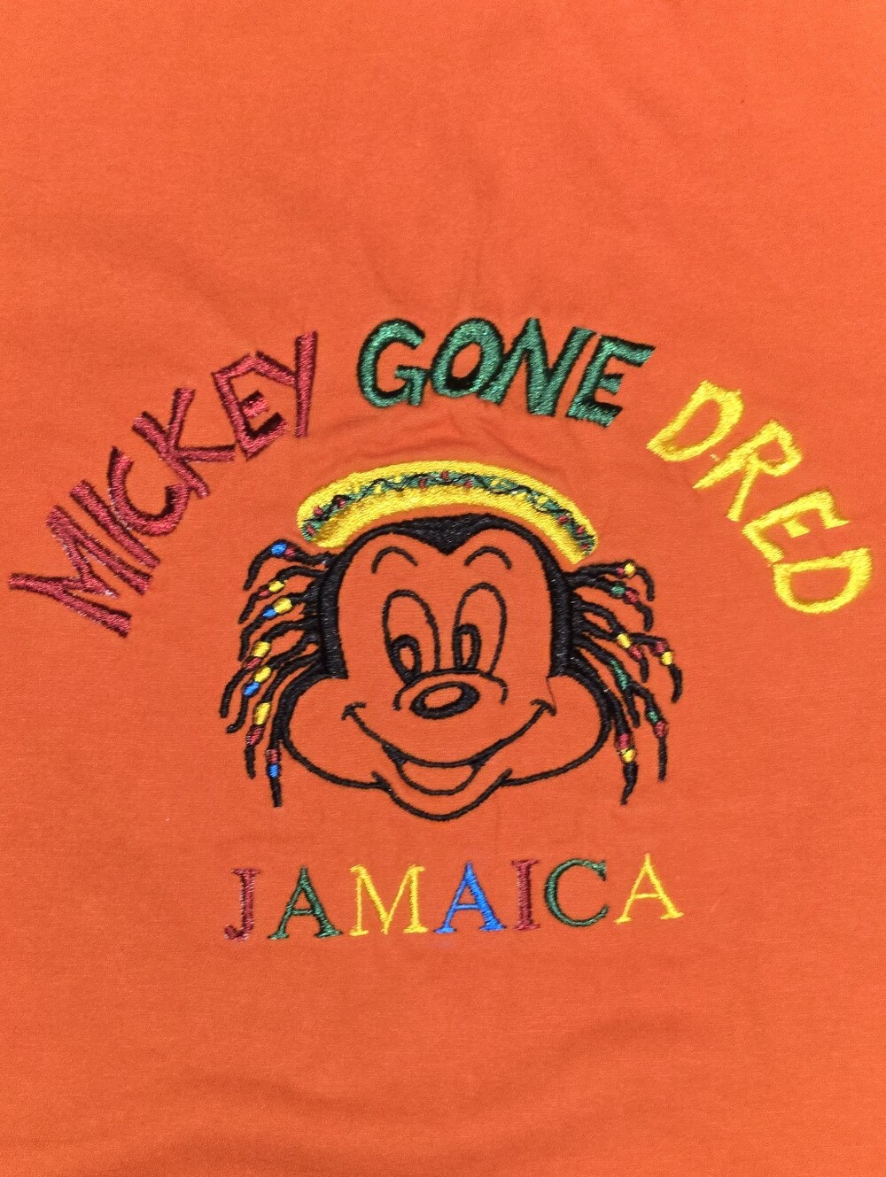 Vintage 90s Mickey Mouse “Mickey Gone Dred” Rasta Orange T-Shirt Size XL